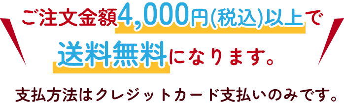 ご注文金額4,000円（税込）以上で送料無料になります。