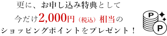 更に、お申し込み特典として今だけ2,000円(税込)相当のショッピングポイントをプレゼント!